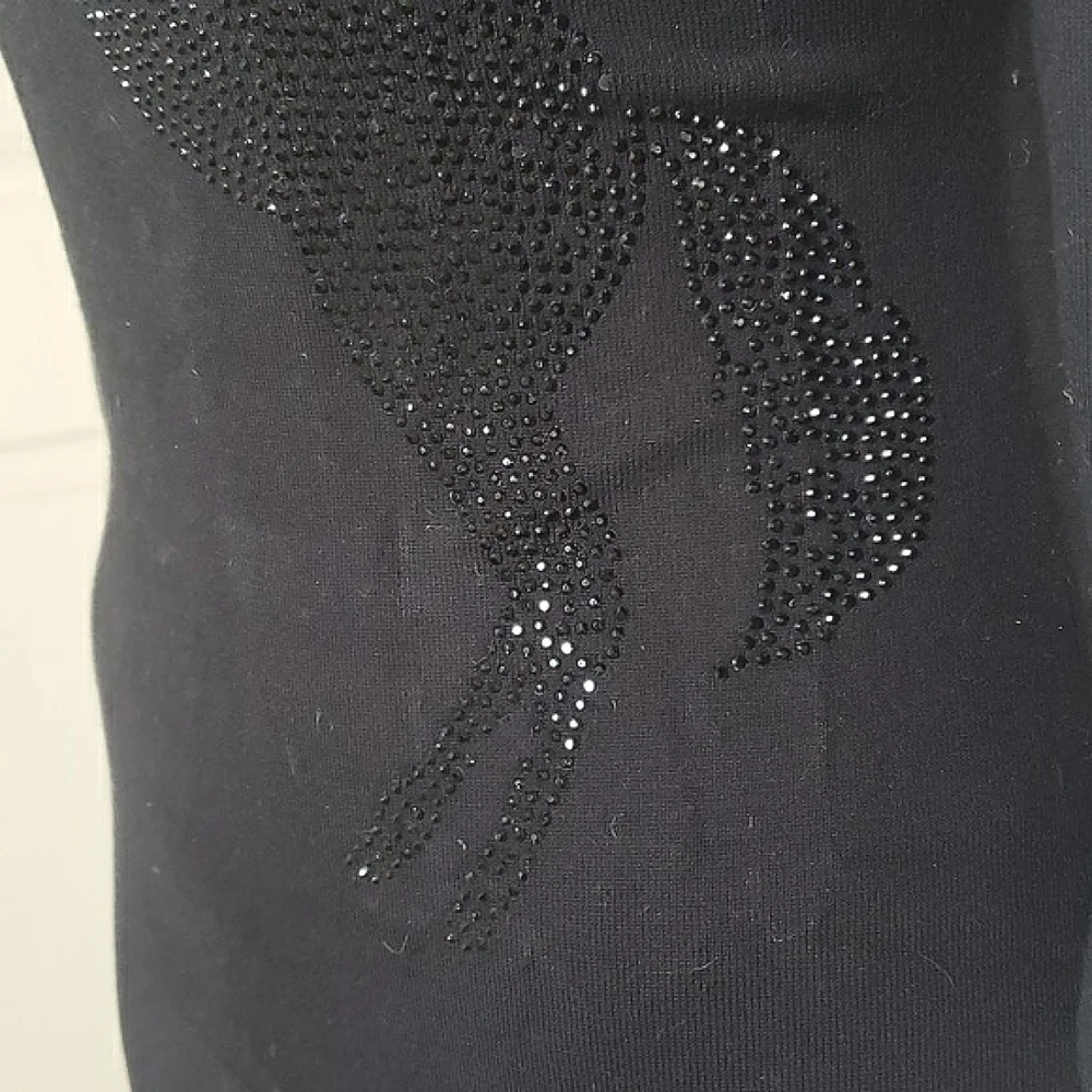 White House Black Market Black Crystal Horse Sweater Jewel Neck Keyhole XS S - Picture 9 of 14